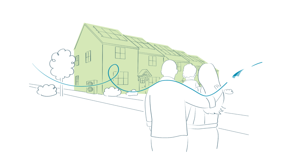 Illustration of family outside home