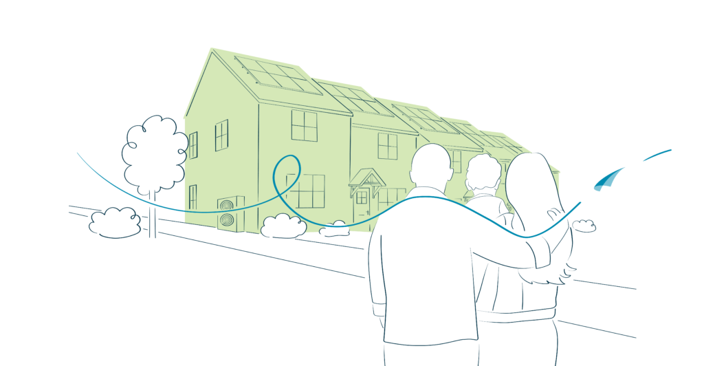 Illustration of family outside home